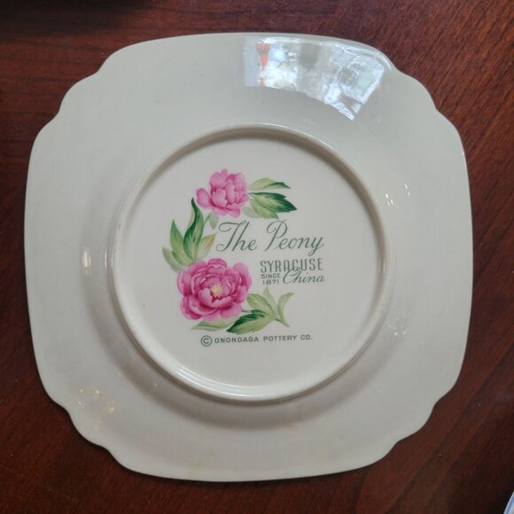 Vintage Syracuse China Floral Plates Square With Gold Trim Peony & Camellia Desi - Picture 3 of 8